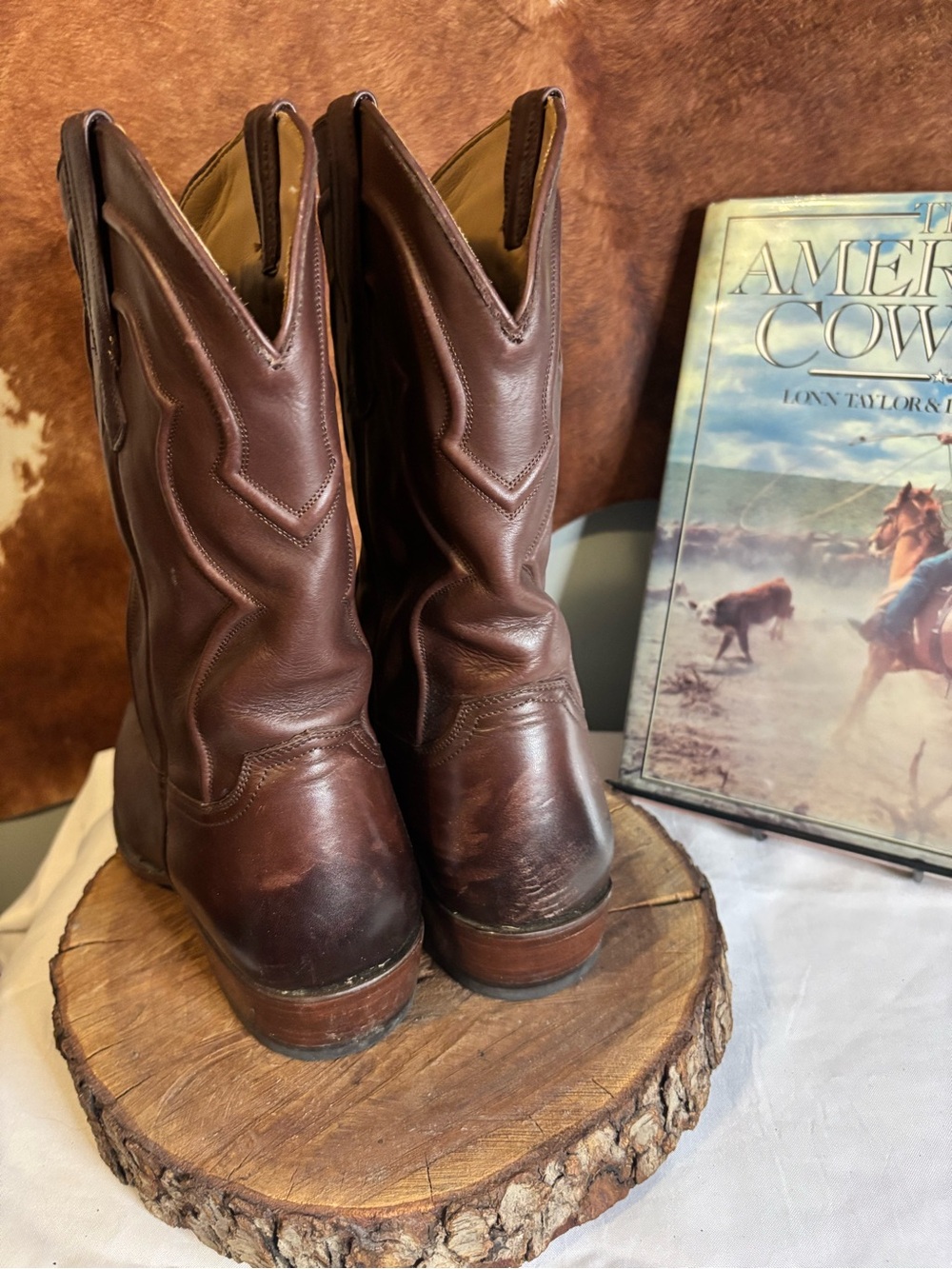 Cuero Men’s Handcrafted Leather Western Cowboy Boots | Brown Size 10 EE - Picture 3 of 6